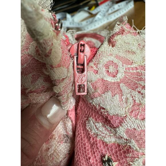 American vintage 50’s Pink Lace netting overlay shelf bust dress size X Small - Picture 14 of 16